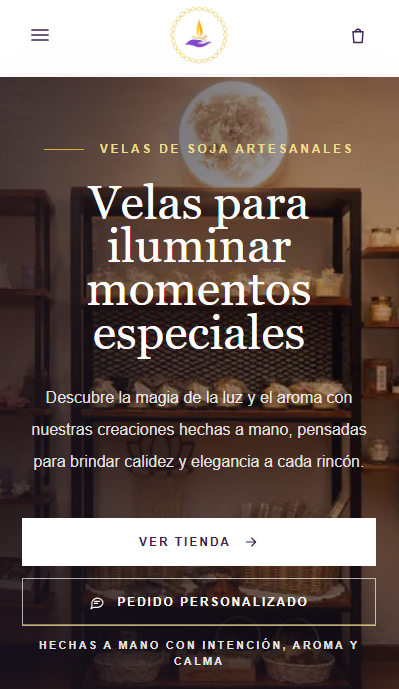 Portada móvil de tienda online boutique para velas artesanales